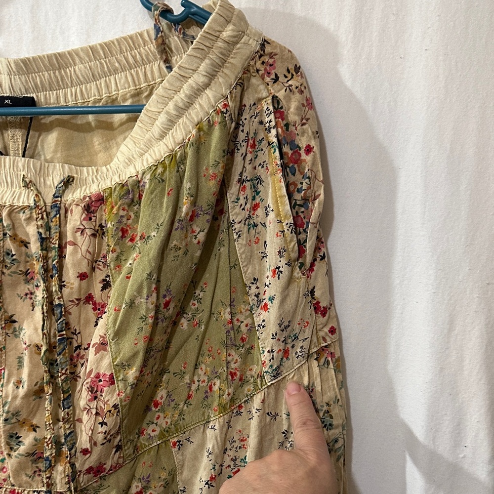 Young Threads Floral Patchwork Bohemian pants in Cream and Green - Picture 11 of 11